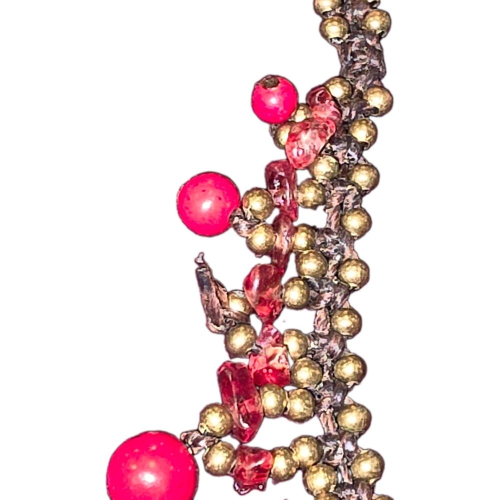 Handmade Knotted Brass Bead Bib Necklace Red Drop Beads Boho Tribal Statement - Picture 15 of 16